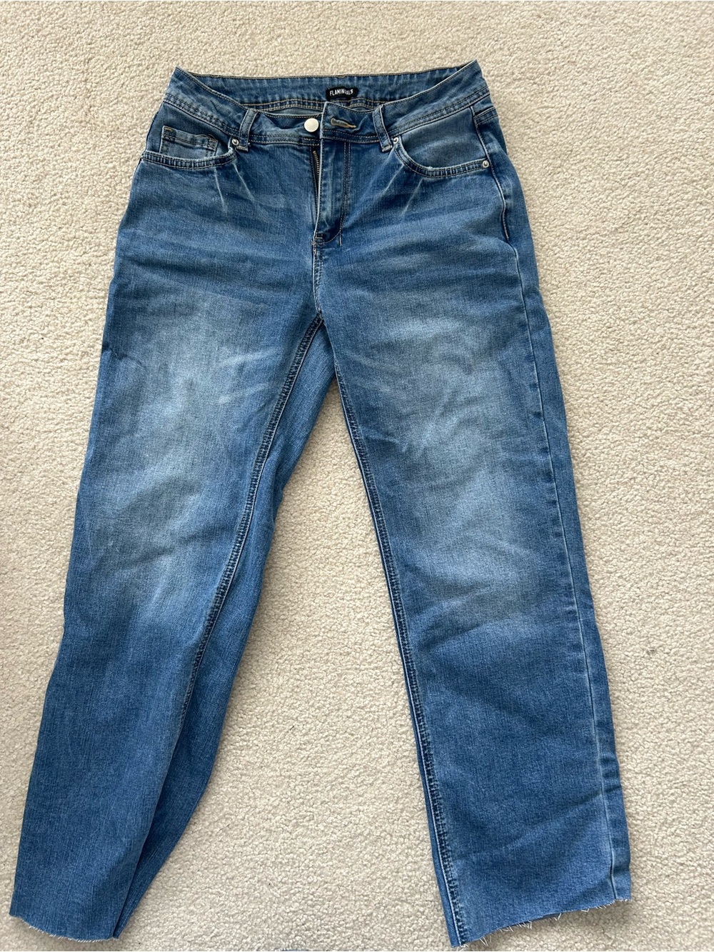 Flamingals Blue Straight-Leg Jeans. Frayed Hem